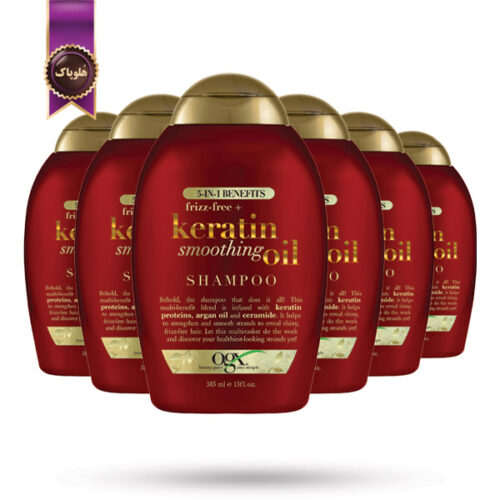 6 عدد شامپو مو او جی ایکس OGX مدل روغن صاف کننده کراتین Keratin Smoothing Oil حجم 385 میلی لیتر (اورجینال)