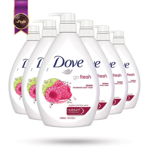 6 عدد شامپو بدن داو Dove مدل عصاره تمشک و لیمو سبز Raspberry & Lime حجم 1 لیتر (اورجینال)
