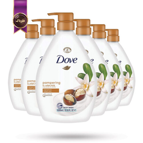 6 عدد شامپو بدن داو Dove مدل عصاره شی باتر و وانیل Shea Butter & Vanilla حجم 1 لیتر (اورجینال)