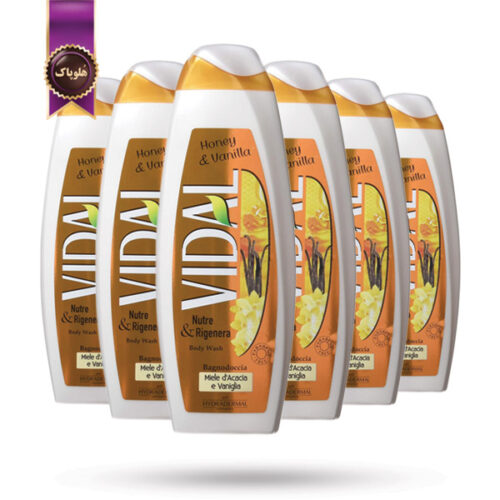 6 عدد شامپو بدن ژلی ویدال Vidal مدل با عصاره عسل و وانیل Honey & Vanilla حجم 750 میلی لیتر (اورجینال)