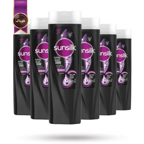 6 عدد شامپو مو سان سیلک Sunsilk مدل براق کننده موی مشکی Black Shine حجم 400 میلی لیتر (اورجینال)