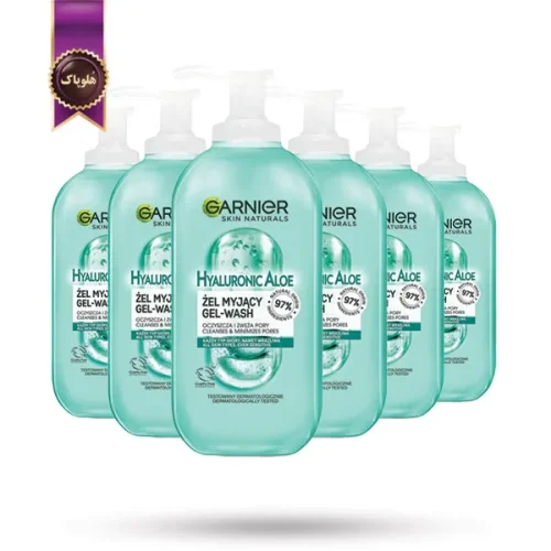 6 عدد ژل شستشو صورت گارنیر Garnier مدل هیالورونیک اسید و آلوئه‌ ورا Hyaluronic Aloe حجم 200 میلی‌ لیتر (اورجینال)