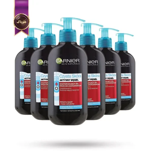 6 عدد ژل شستشو صورت گارنیر Garnier مدل ضد جوش سر سیاه با زغال فعال Active Charcoal حجم 200 میلی‌ لیتر (اورجینال)
