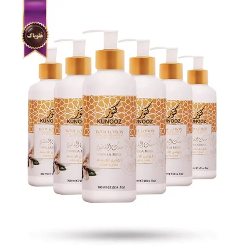 6 عدد لوسیون بدن کنوز Kunooz مدل رایحه وانیل و مشک Vanilla Musk حجم 300 میلی لیتر (اورجینال)