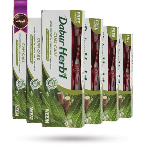 12 عدد ست مسواک و خمیر دندان دابور هربال Dabur Herbal مدل مراقبت از لثه‌ GUM CARE وزن 150 گرم (اورجینال)