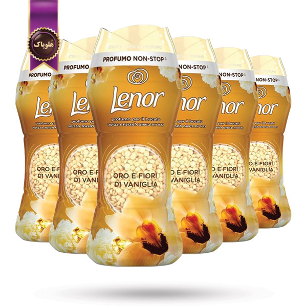 6 عدد دانه خوشبوکننده لباس لنور Lenor رایحه گل‌ های طلایی وانیل Oro Fiori Vaniglia وزن 210 گرم (اورجینال)