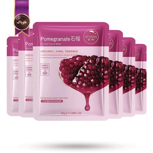 6 عدد ماسک صورت ورقه‌ ای هاچانا HCHANA مدل عصاره انار Pomegranate پک 1 عددی (اورجینال)