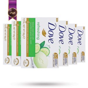 6 عدد صابون داو dove مدل عصاره خیار و چای سبز refreshing وزن 90 گرم (اورجینال)