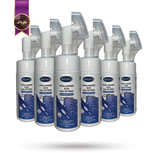 6 عدد فوم شستشو براش دار مکس لیدی Maxlady حاوی هیالورونیک اسید و رتینول Hyaluronic Acid with Retinol حجم 150 میلی لیتر (اورجینال)