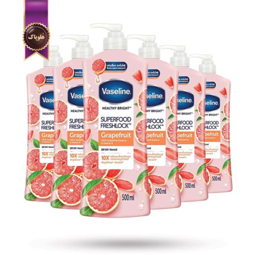 6 عدد لوسیون بدن وازلین Vaseline مدل گریپ‌ فروت سوپر فود Superfood Grapefruit حجم 500 میلی لیتر (اورجینال)