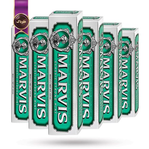 6 عدد خمیردندان مارویس MARVIS مدل نعناع قوی کلاسیک Classic Strong Mint حجم 85 میلی‌لیتر (اورجینال)