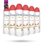6 عدد اسپری دئودورانت ضد تعریق زنانه داو Dove مدل رایحه سیب و چای سفید Go Fresh حجم 250 میلی لیتر (اورجینال)