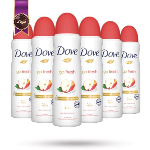 6 عدد اسپری دئودورانت ضد تعریق زنانه داو Dove مدل رایحه سیب و چای سفید Go Fresh حجم 250 میلی لیتر (اورجینال)