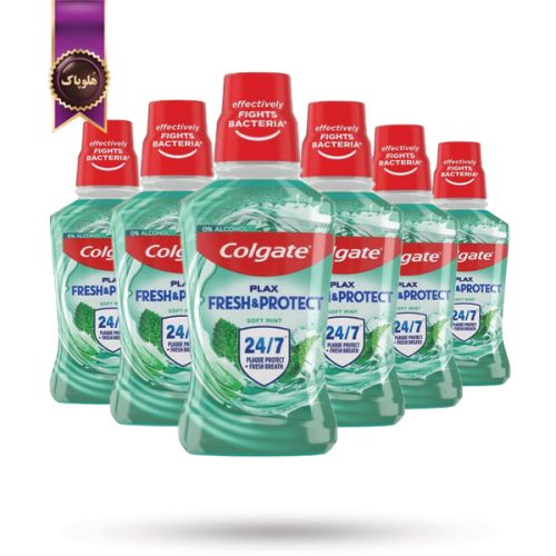 6 عدد دهان‌ شوی کلگیت Colgate مدل ضد پلاک با طعم نعناع ملایم Plax Fresh & Protect Soft Mint حجم 250 میلی لیتر (اورجینال)