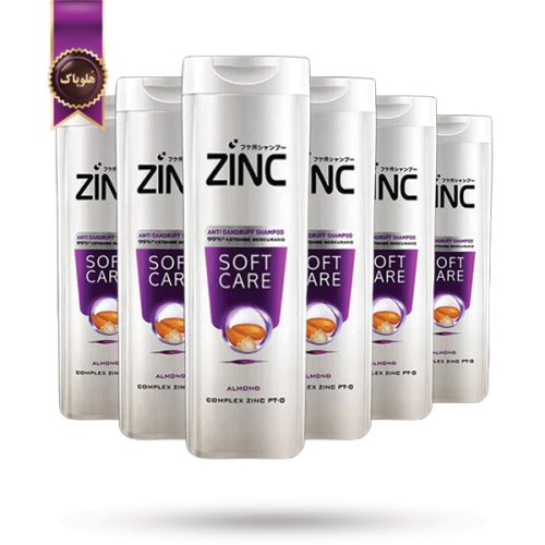 6 عدد شامپو مو زینک Zinc مدل عصاره بادام Soft Care Almond حجم 340 میلی لیتر (اورجینال)