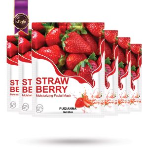 6 عدد ماسک صورت ورقه‌ ای پوکیانا PUQIANNA مدل عصاره توت‌ فرنگی Straw berry پک 1 عددی (اورجینال)