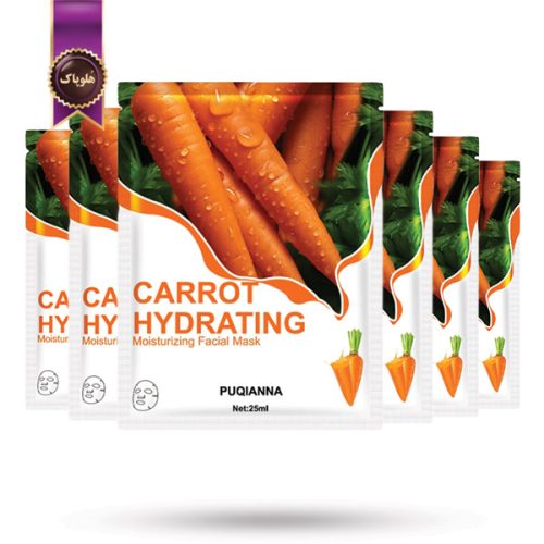 6 عدد ماسک صورت ورقه‌ ای پوکیانا PUQIANNA مدل عصاره هویج carrot پک 1 عددی (اورجینال)