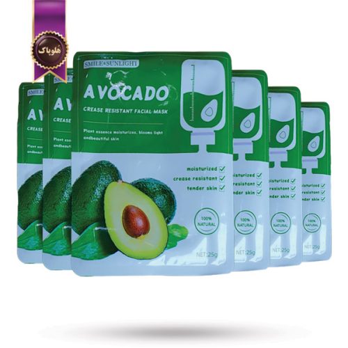 6 عدد ماسک صورت ورقه‌ ای اسمایل اند سان‌ لایت smile & sunlight مدل آووکادو Avocado پک 1 عددی (اورجینال)