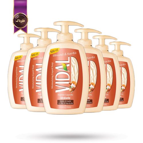 6 عدد صابون مایع ویدال Vidal مدل بادام و کره کاریته Almond & Karite حجم 500 میلی‌ لیتر (اورجینال)